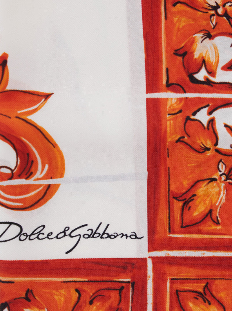 Dolce & Gabbana Majolica-Print Silk Scarf — Orange Scarfs
