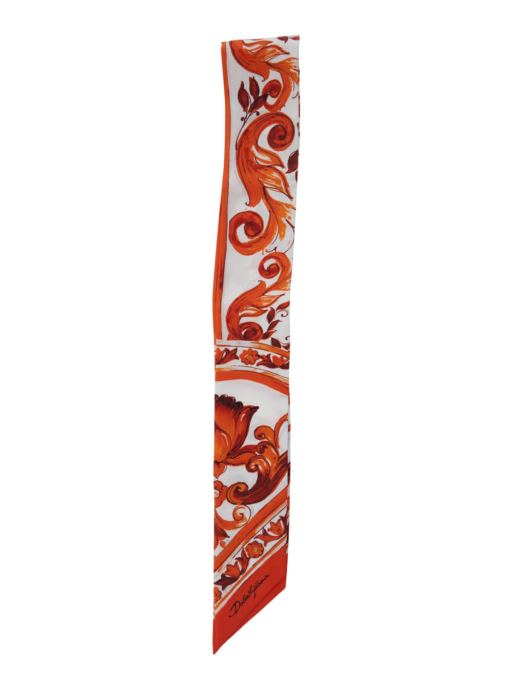 Dolce & Gabbana Silk Foulard Majolica Print Scarf — Orange Scarfs