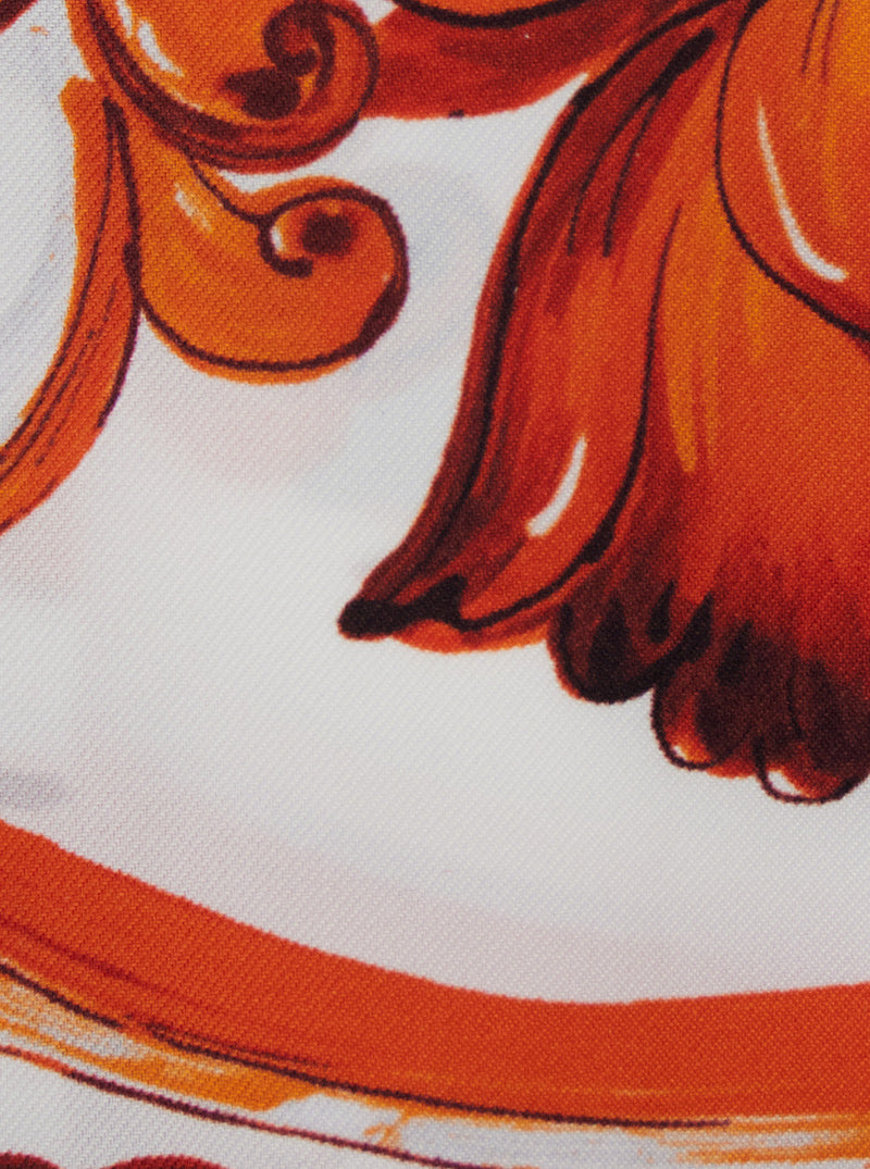 Dolce & Gabbana Silk Foulard Majolica Print Scarf — Orange Scarfs