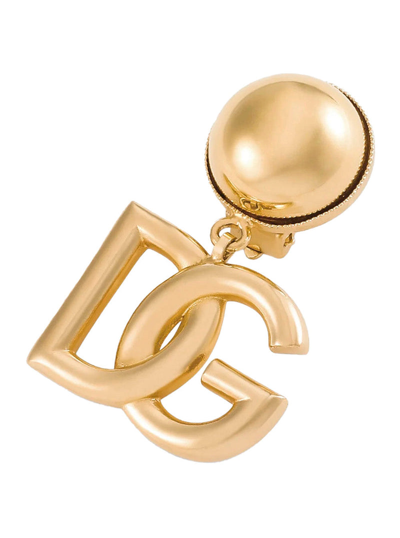 Dolce & Gabbana Logo Pendant Clip Earrings — Gold Brass