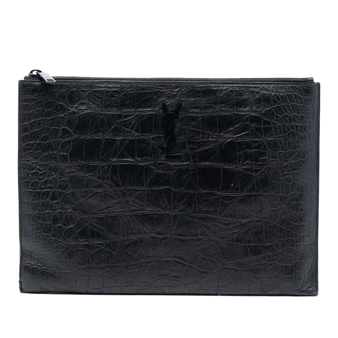 Croc Embossed Leather Monogram Document Holder - Image 1