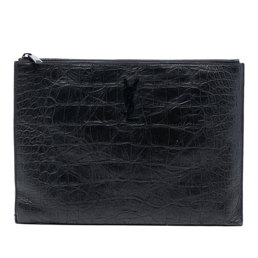 Croc Embossed Leather Monogram Document Holder - Image 1