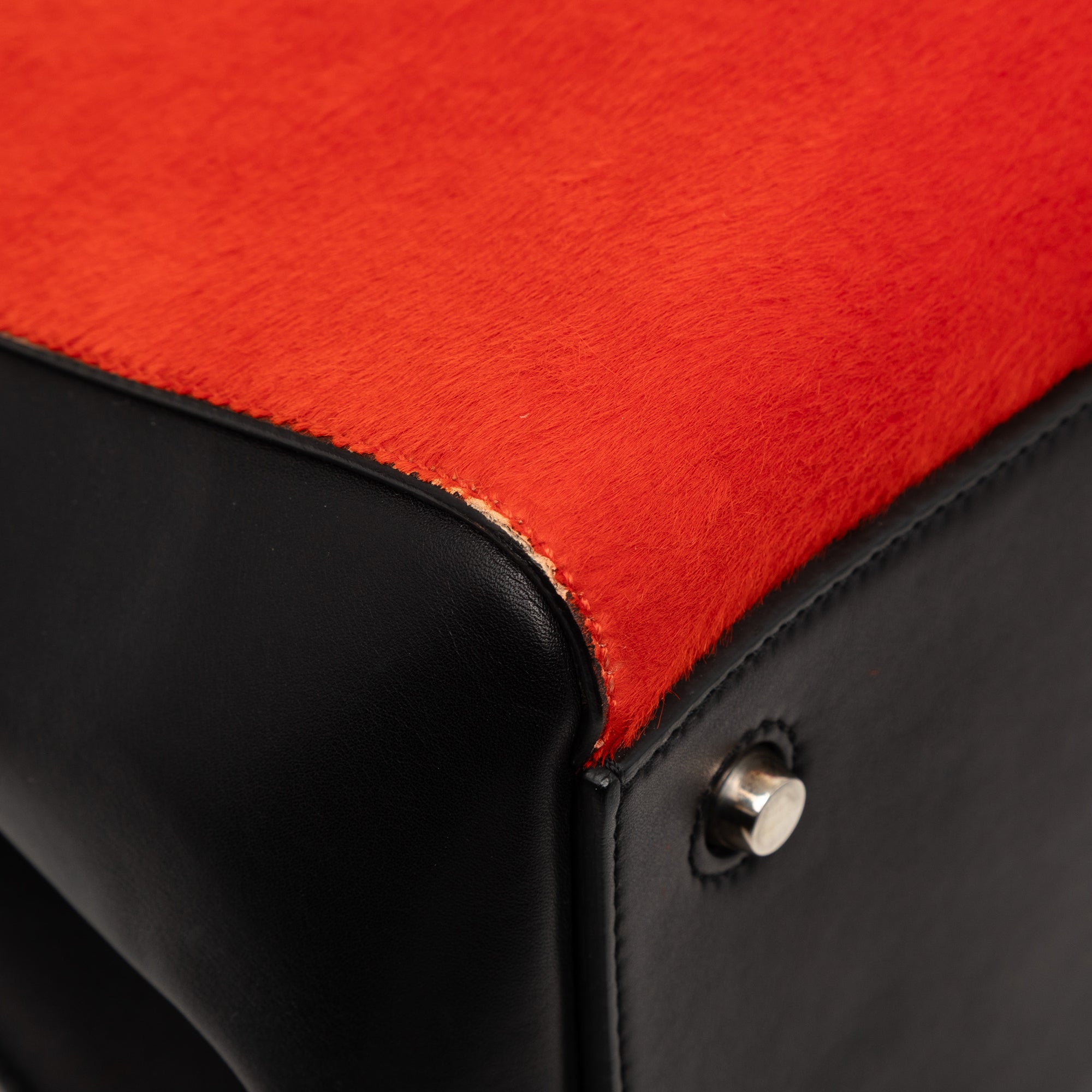 Medium Bicolor Leather and Pony Hair Edge Handbag - Image 7