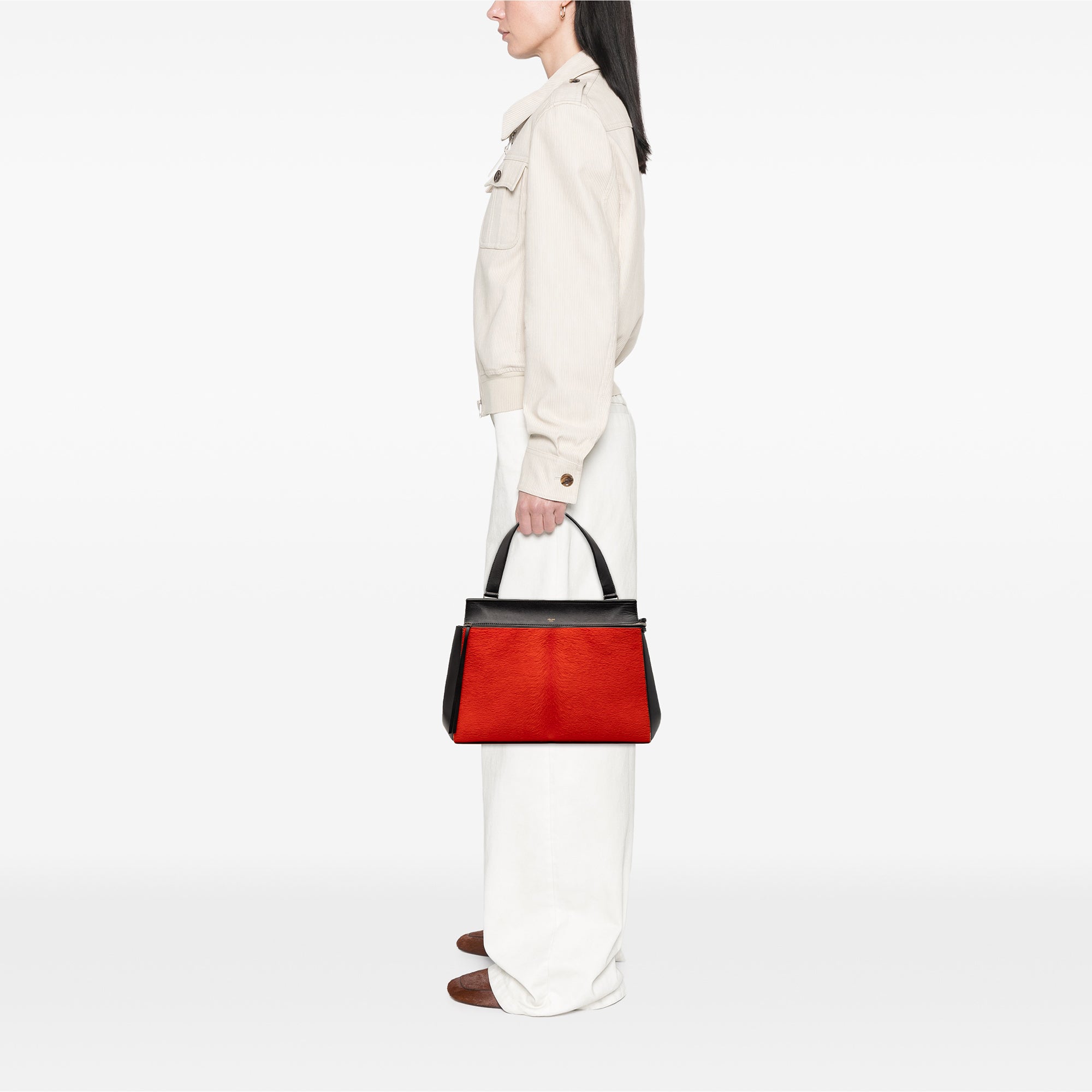 Medium Bicolor Leather and Pony Hair Edge Handbag - Image 8