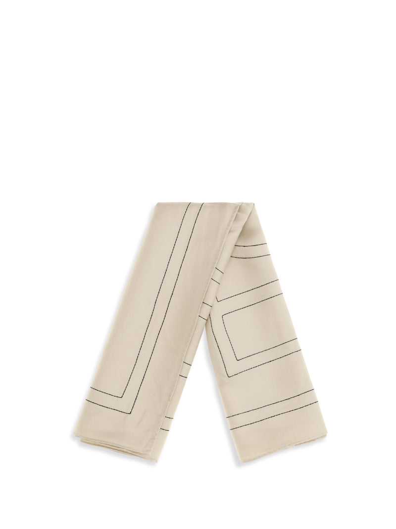 Toteme Monogram-Embroidered Silk Scarf — Ivory Scarfs