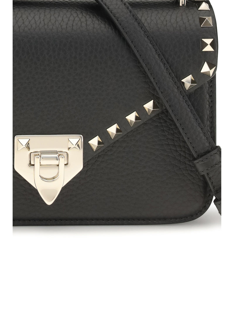 Valentino Garavani Rockstud Shoulder Bag — Black Calf Leather Bos Taurus