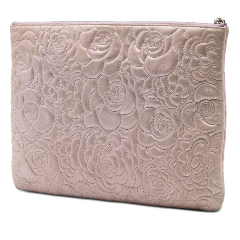 Large CC Embossed Metallic Lambskin Camellia O Case Clutch - Image 2