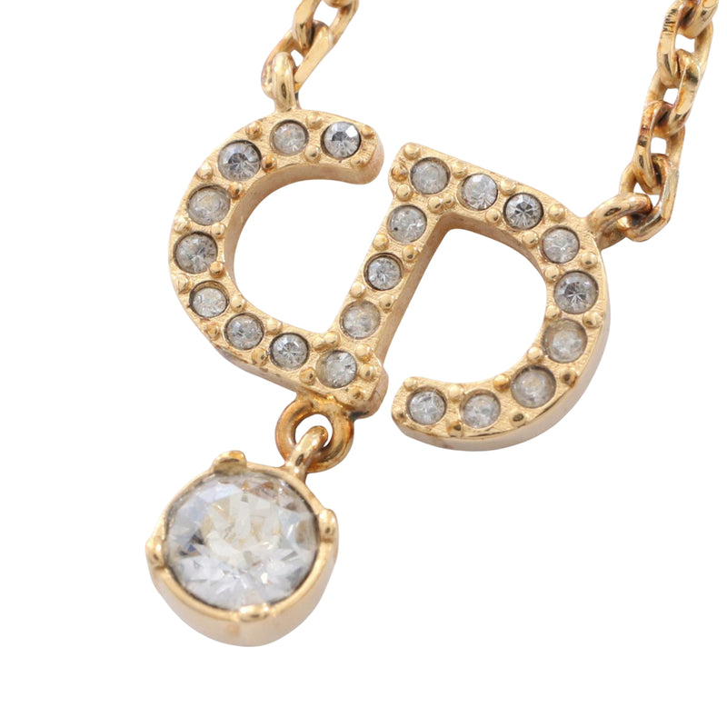 Gold Plated Strass CD Logo Pendant Necklace