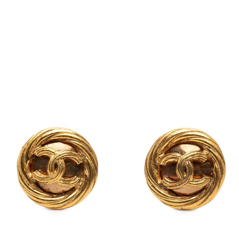 CC Gold Plated Round Clip On Earrings