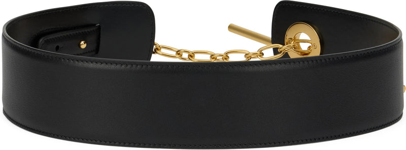 Celine Gold-Chain Buckle Leather Belt — Black Calf