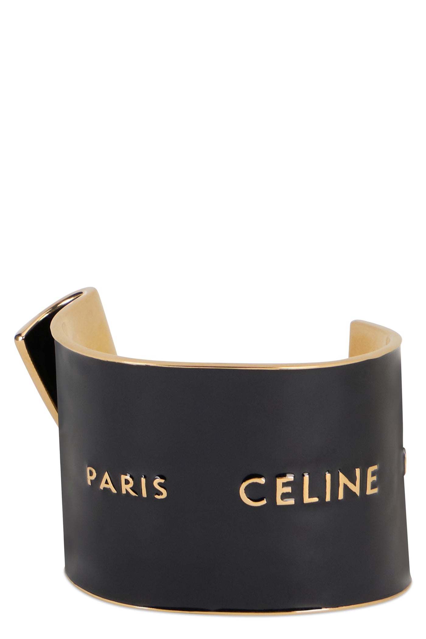 Celine Enamel Rigid Cuff Bracelet — Black Brass Bracelets