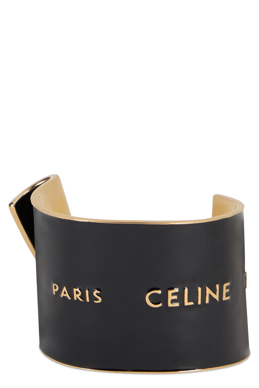Celine Enamel Rigid Cuff Bracelet — Black Brass Bracelets