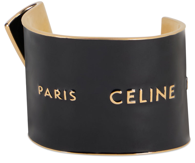 Celine Enamel Rigid Cuff Bracelet — Black Brass Bracelets