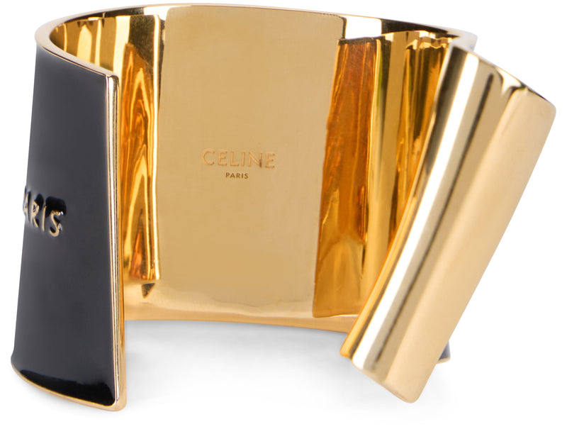 Celine Enamel Rigid Cuff Bracelet — Black Brass Bracelets