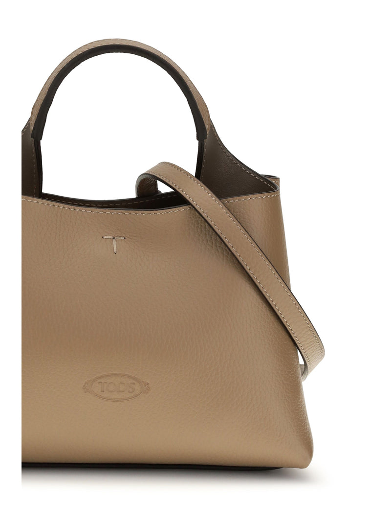 Tods Top Handle Bag — Beige Calf Leather Bos Taurus