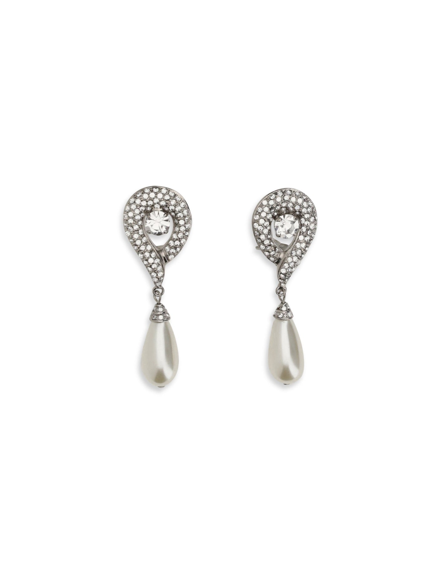Alessandra Rich Crystal & Pearl Drop Earrings — Silver Brass; Glass