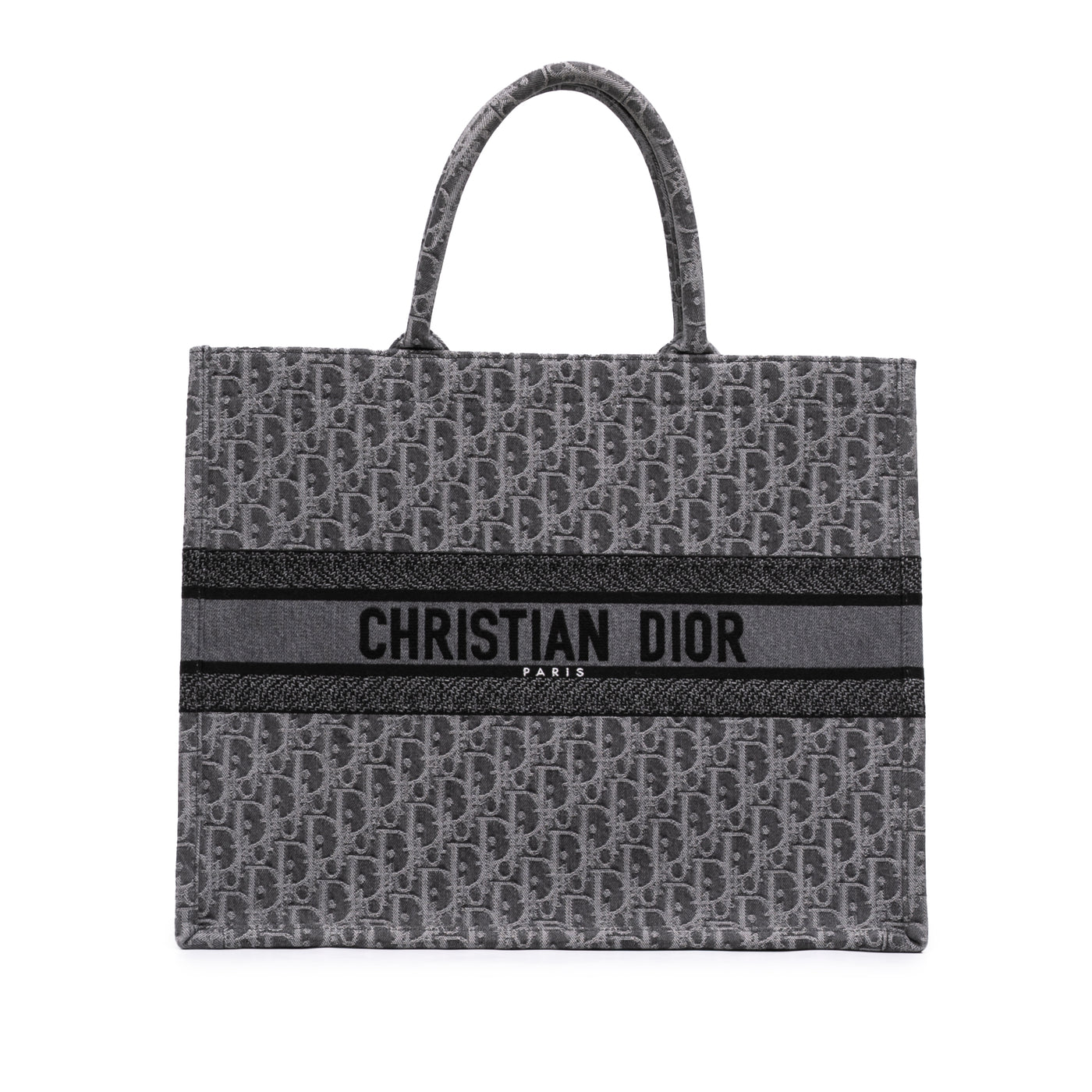 Large Oblique Embroidered Denim Book Tote - Image 1