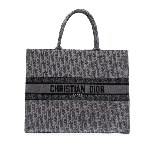 Large Oblique Embroidered Denim Book Tote - Image 1