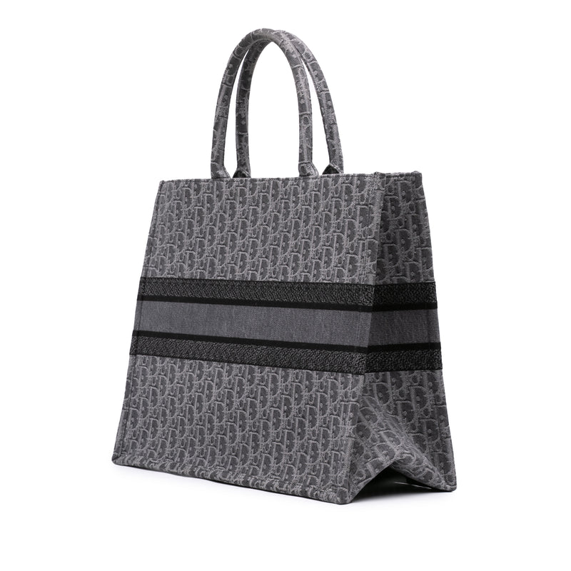 Large Oblique Embroidered Denim Book Tote - Image 2