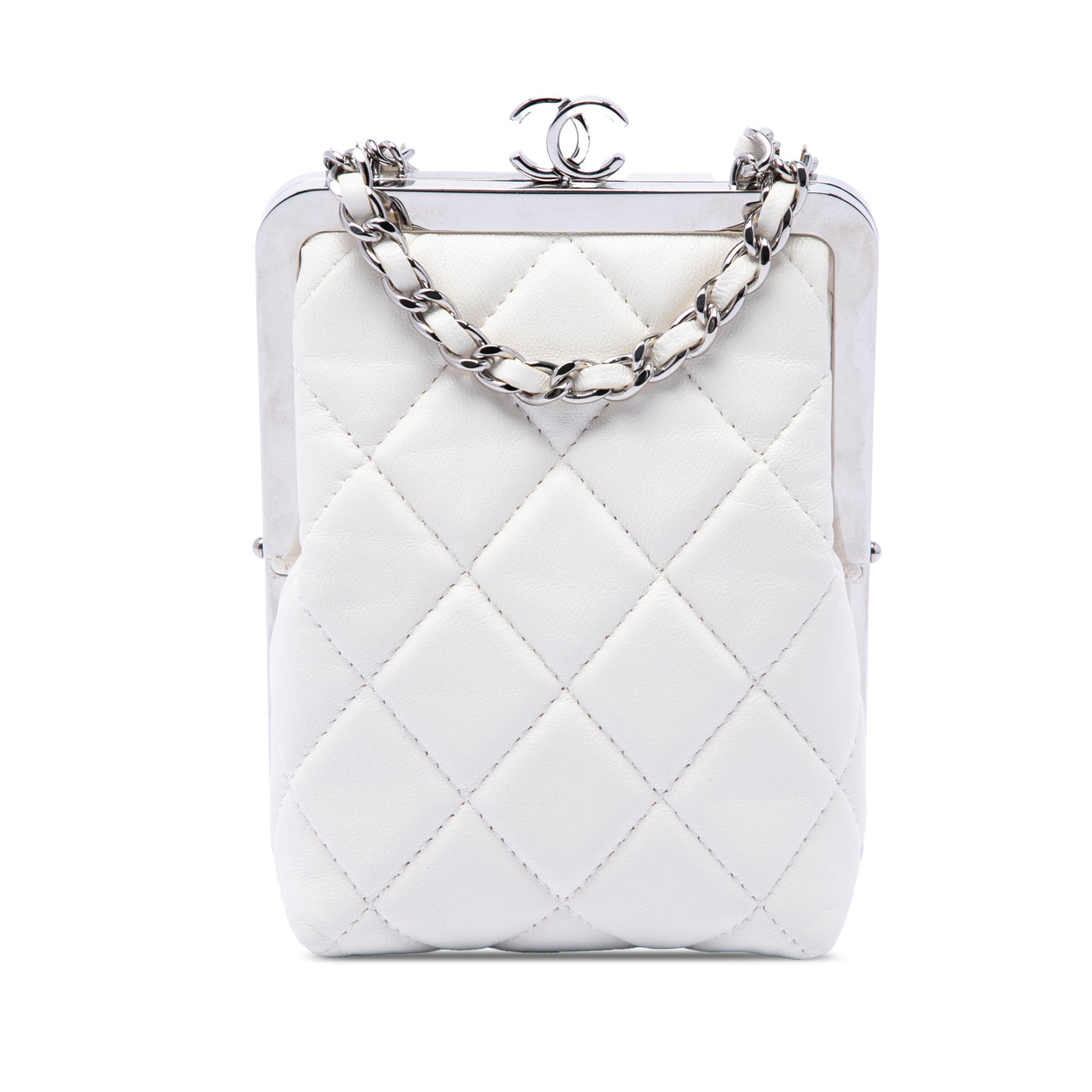 CC Quilted Acrylic and Lambskin Evening Clutch With Chain - Image 1