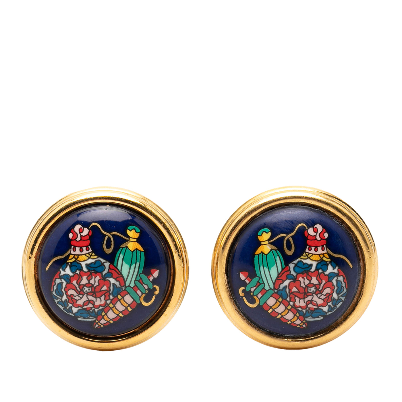 Gold Plated Enamel Round Clip On Earrings - Image 1