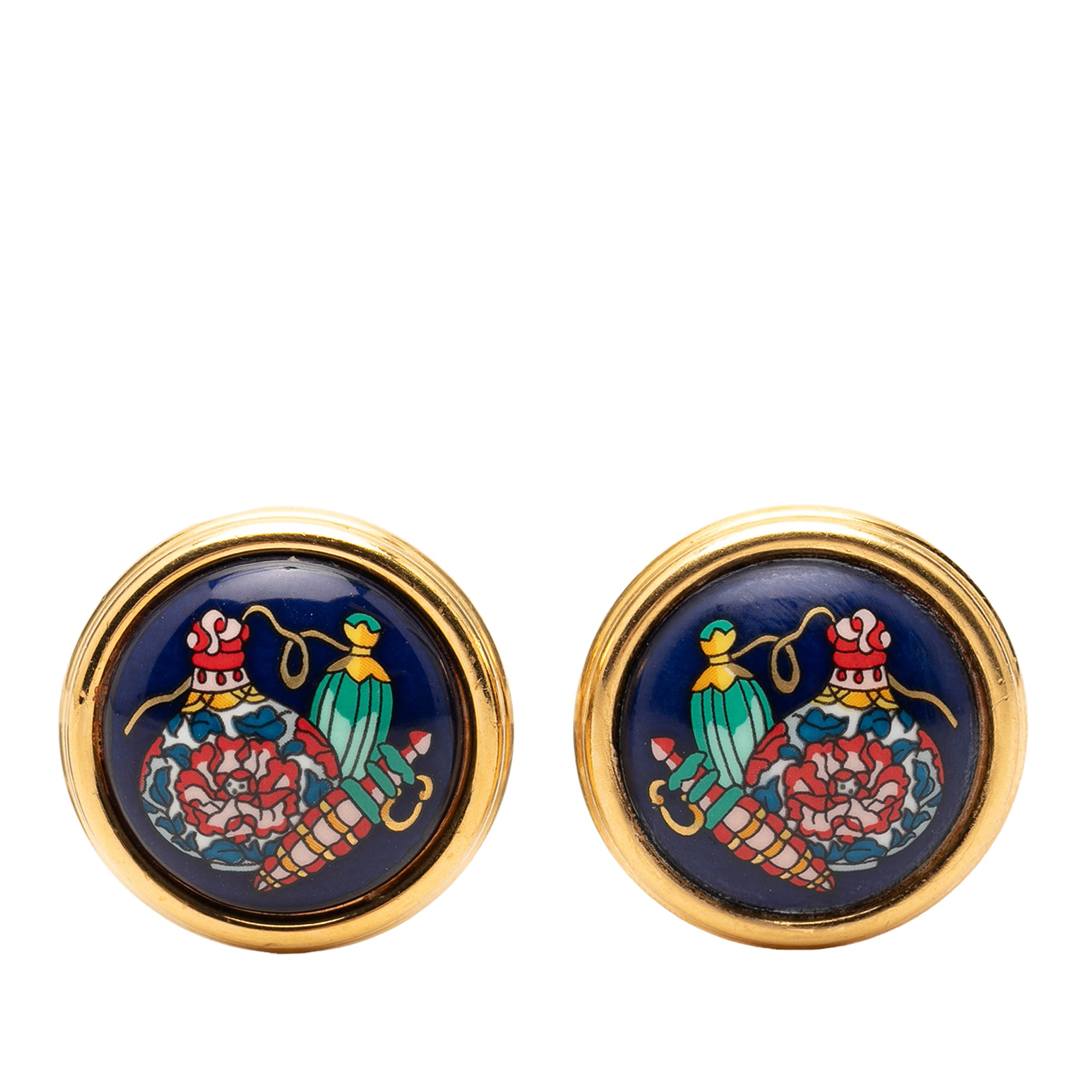 Gold Plated Enamel Round Clip On Earrings - Image 1