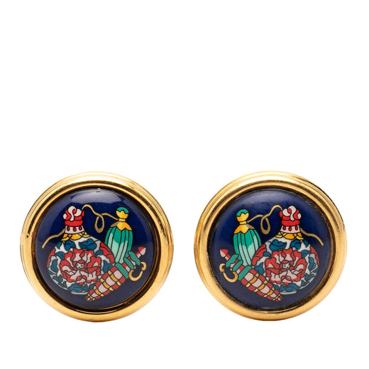 Gold Plated Enamel Round Clip On Earrings - Image 1
