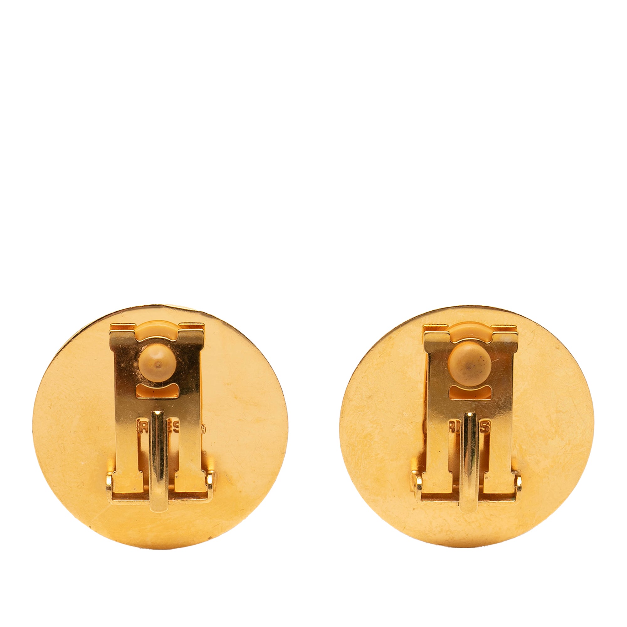 Gold Plated Enamel Round Clip On Earrings - Image 2