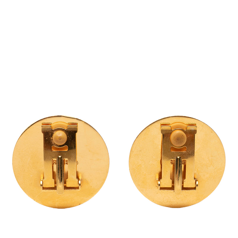 Gold Plated Enamel Round Clip On Earrings - Image 2