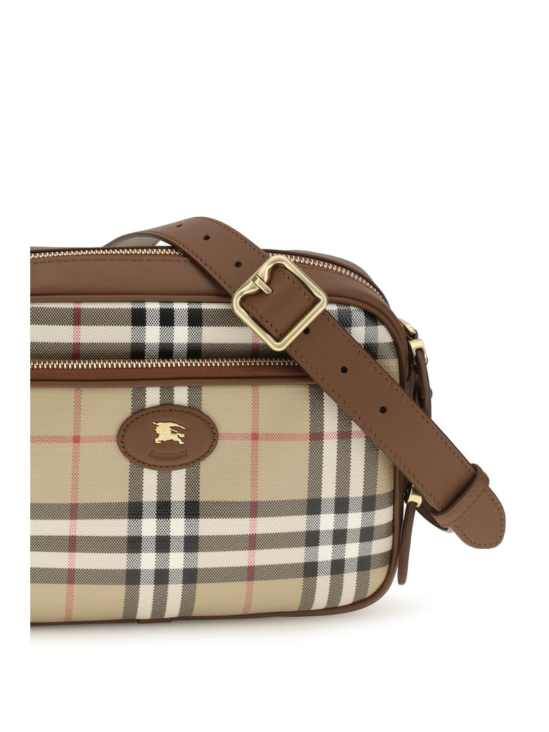 Burberry Check Cotton Canvas Shoulder Bag — Beige