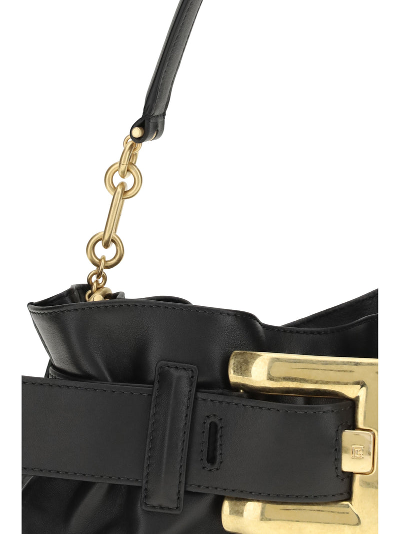Balmain Shoulder Bag — Black Calf Suede