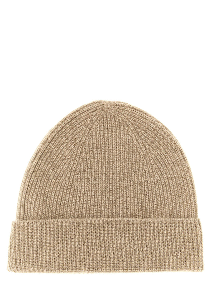 Ballantyne Cashmere Ribbed Beanie — Beige Pure Beanies