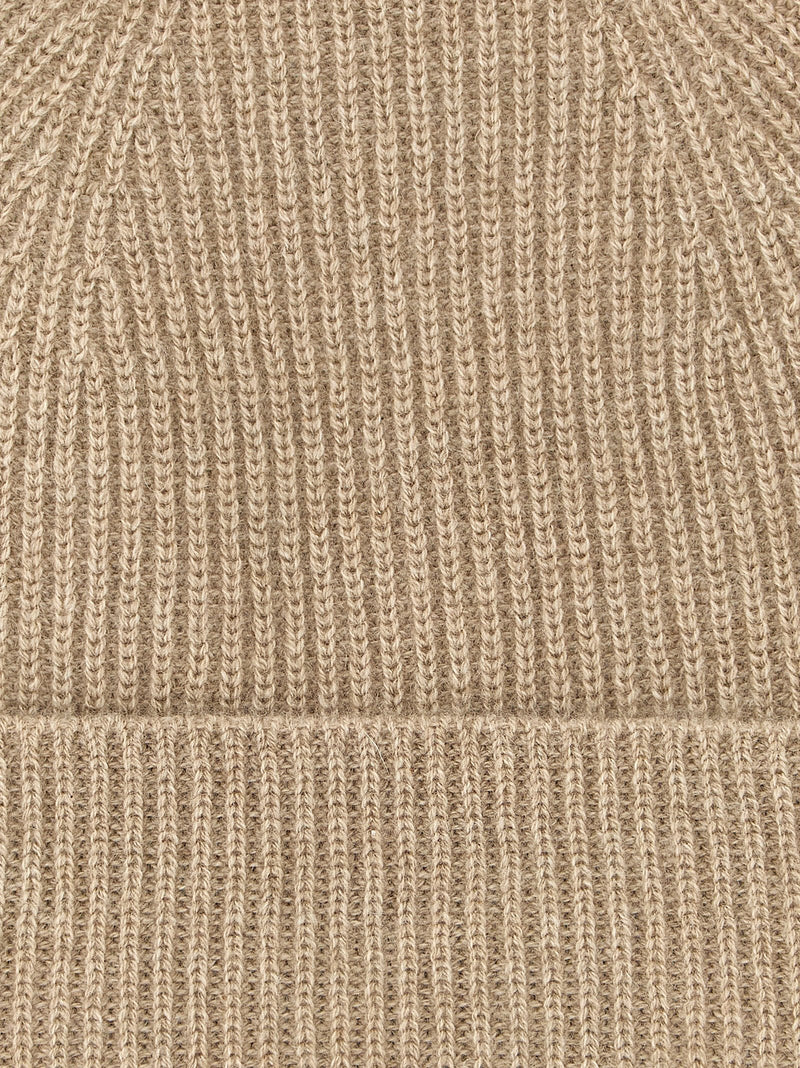 Ballantyne Cashmere Ribbed Beanie — Beige Pure Beanies