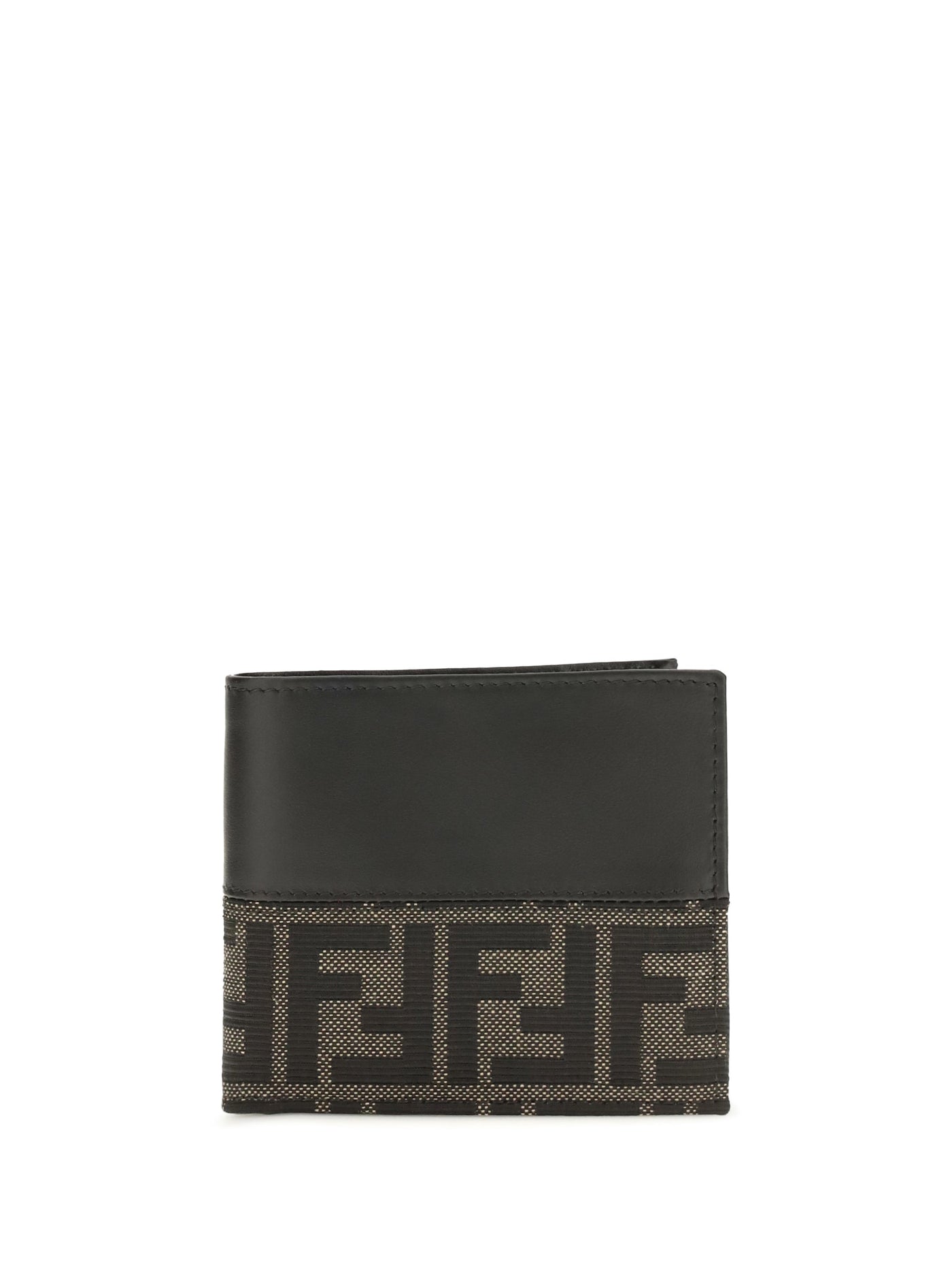 Fendi Ff Jacquard Bifold Wallet — Black Calf Leather Bos Taurus