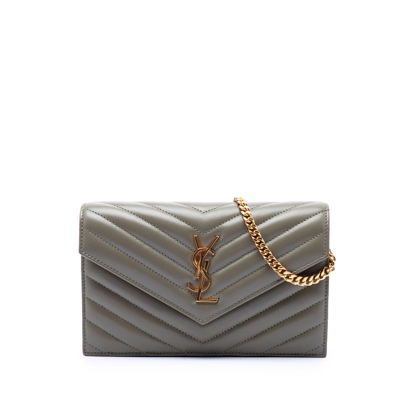 Chevron Lambskin Monogram Envelope Chain Wallet