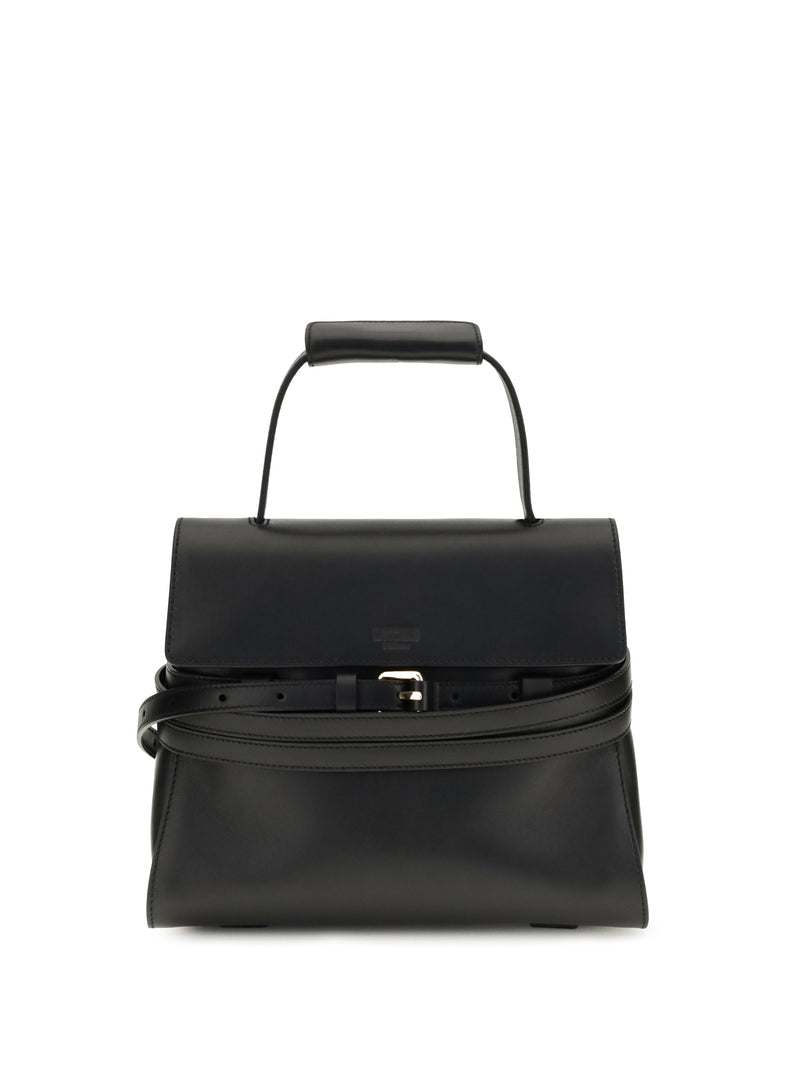 Moschino Buckle Shoulder Bag — Black Calf Leather