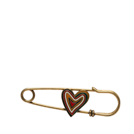 Gold Plated Enamel Heart Safety Pin Brooch - Image 1