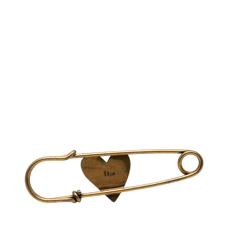 Gold Plated Enamel Heart Safety Pin Brooch - Image 2