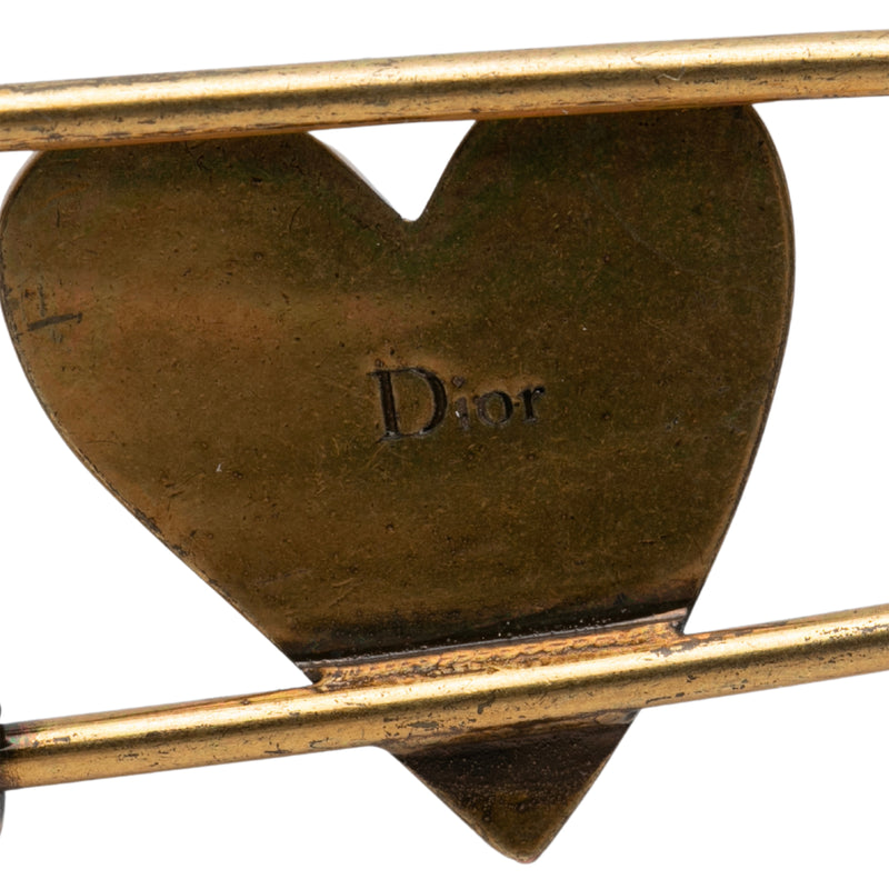 Gold Plated Enamel Heart Safety Pin Brooch - Image 3