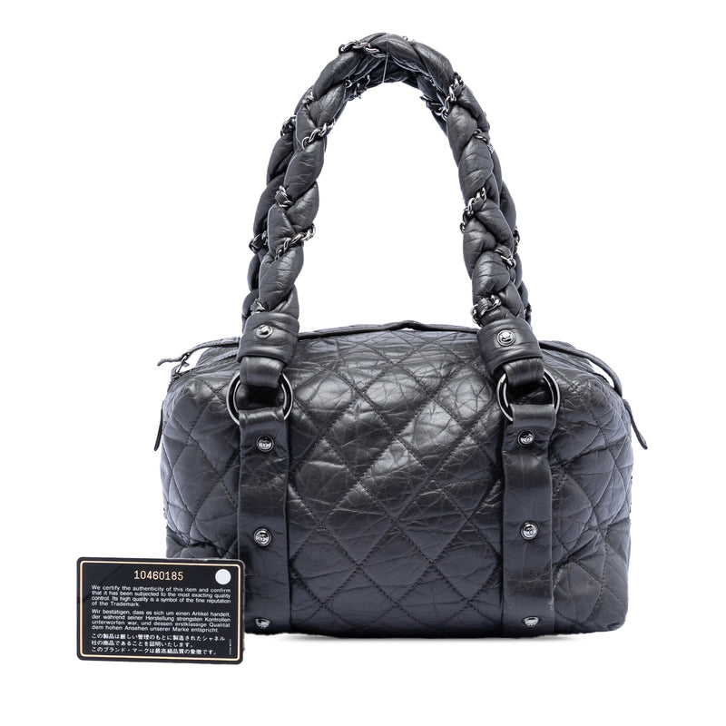 Small Distressed Lambskin Lady Braid Tote - Image 8