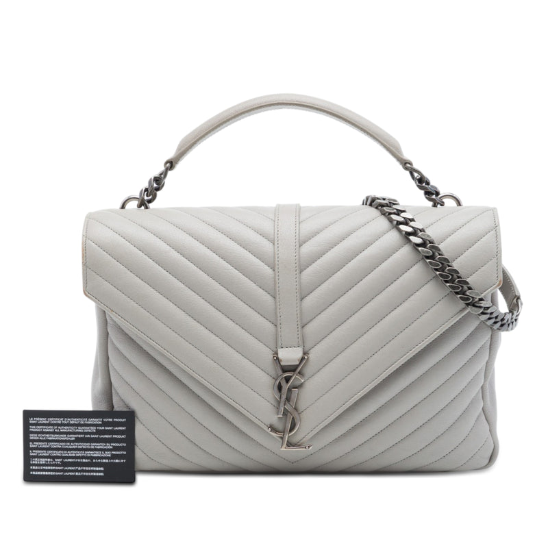 Large Chevron Sheepskin Monogram College Satchel - Image 7