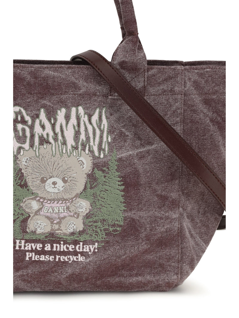 Ganni Soft Teddy-Effect Cotton Tote Bag — Brown