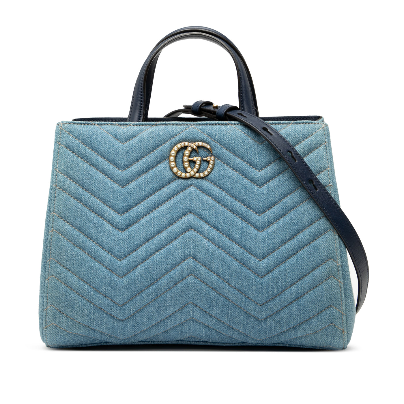 Small GG Marmont Matelasse Denim Pearly Satchel - Image 1