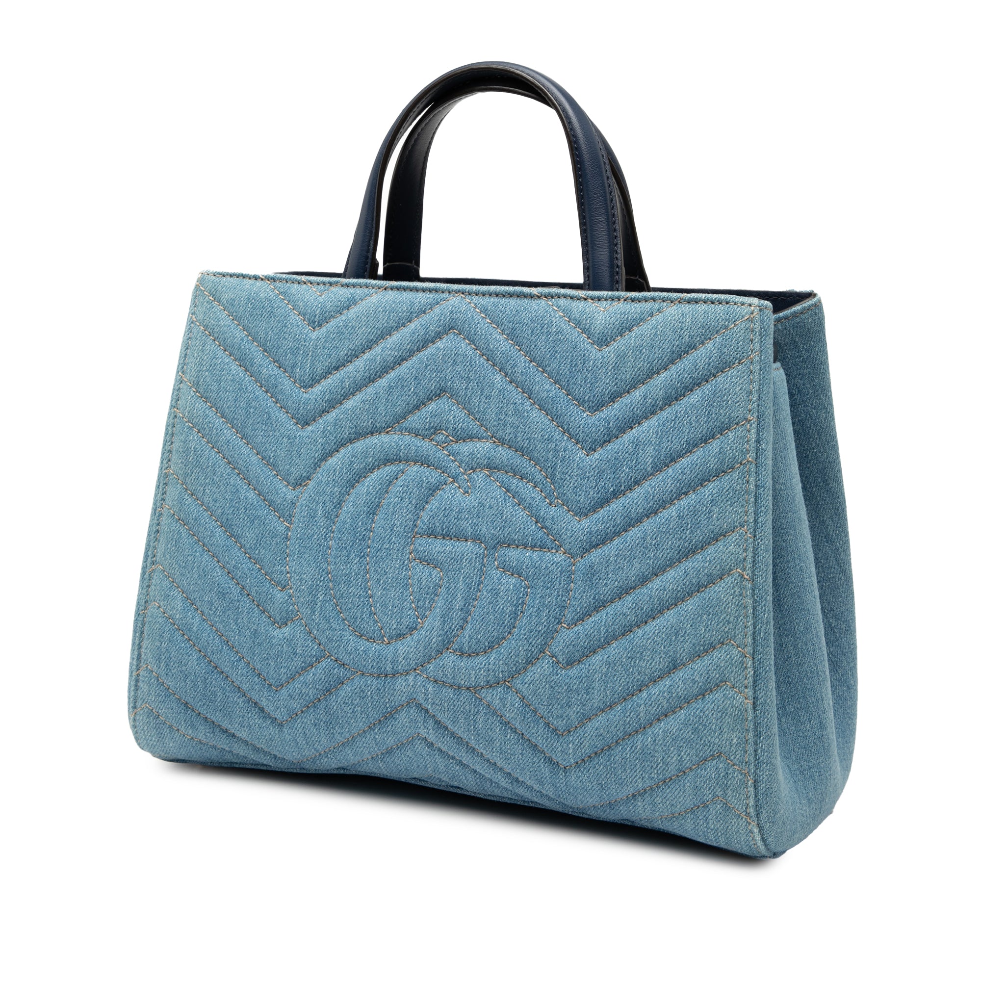 Small GG Marmont Matelasse Denim Pearly Satchel - Image 2