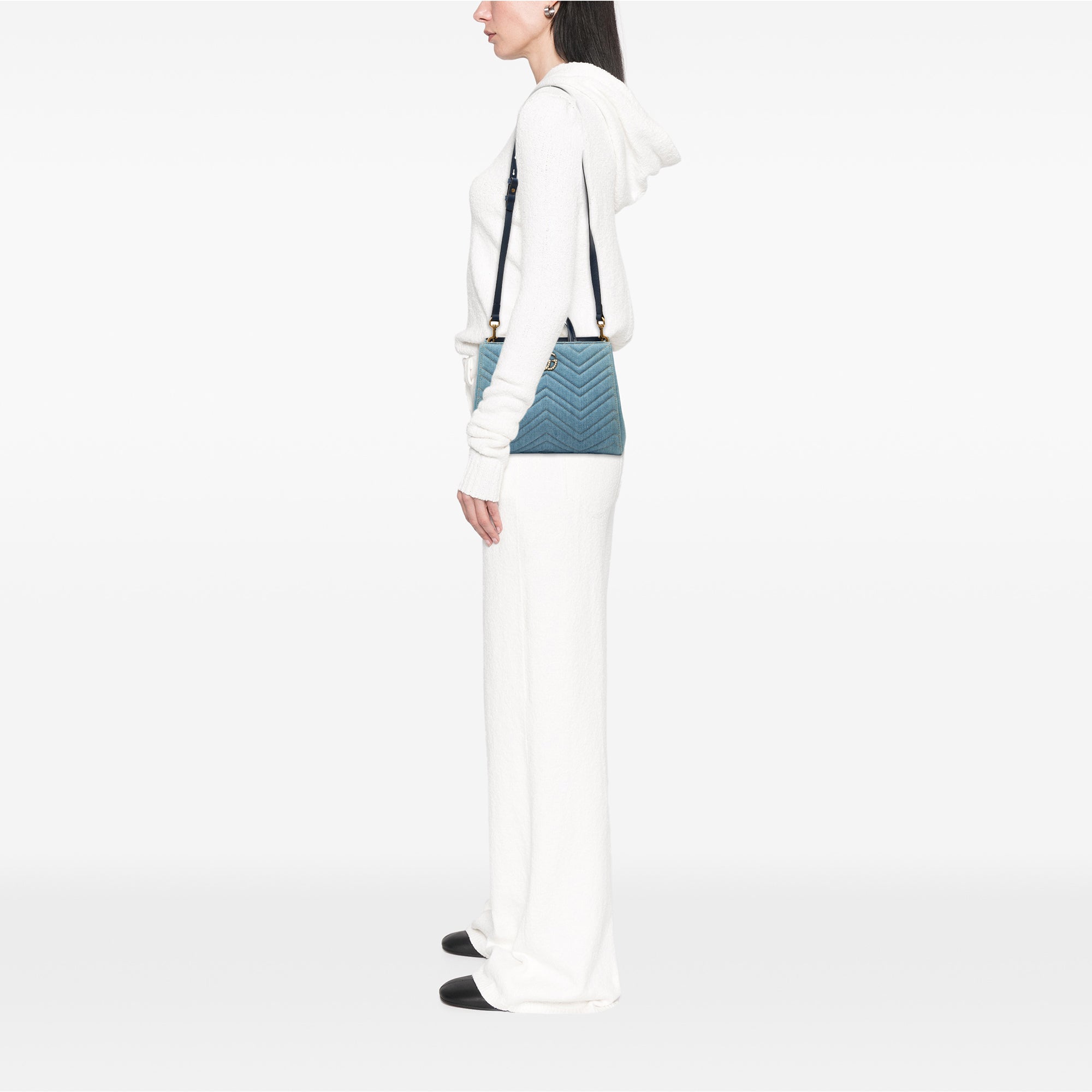 Small GG Marmont Matelasse Denim Pearly Satchel - Image 7