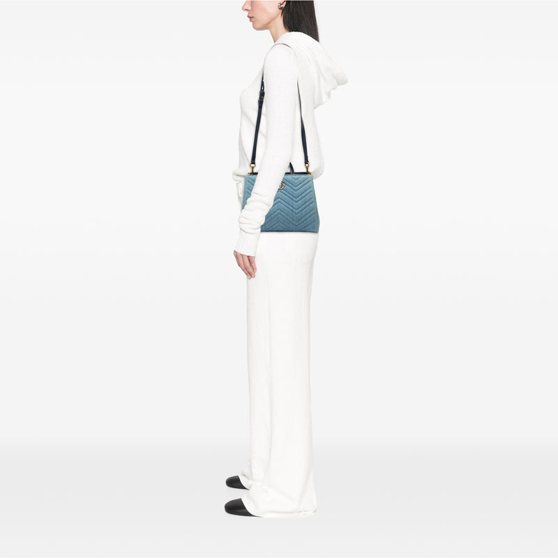 Small GG Marmont Matelasse Denim Pearly Satchel - Image 7