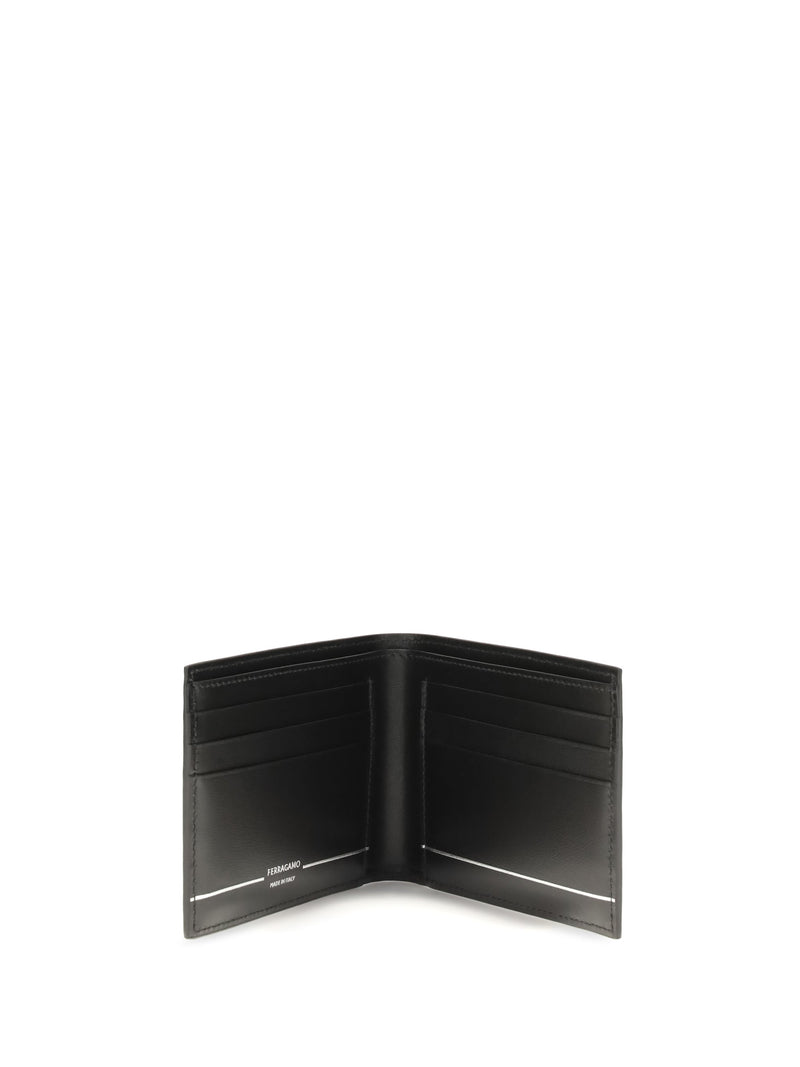 Ferragamo Metal Logo Bifold Wallet — Black Calf Leather Bos Taurus