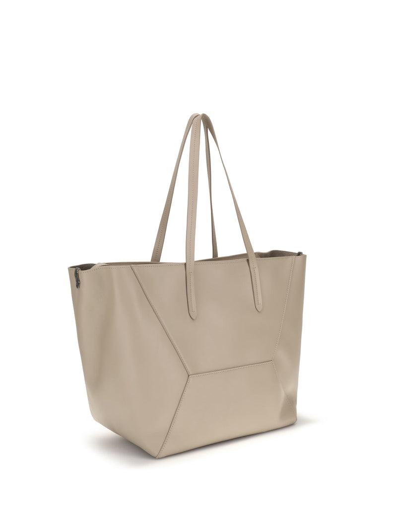 Brunello Cucinelli Calf Leather Tote Bag — Beige Bos Taurus