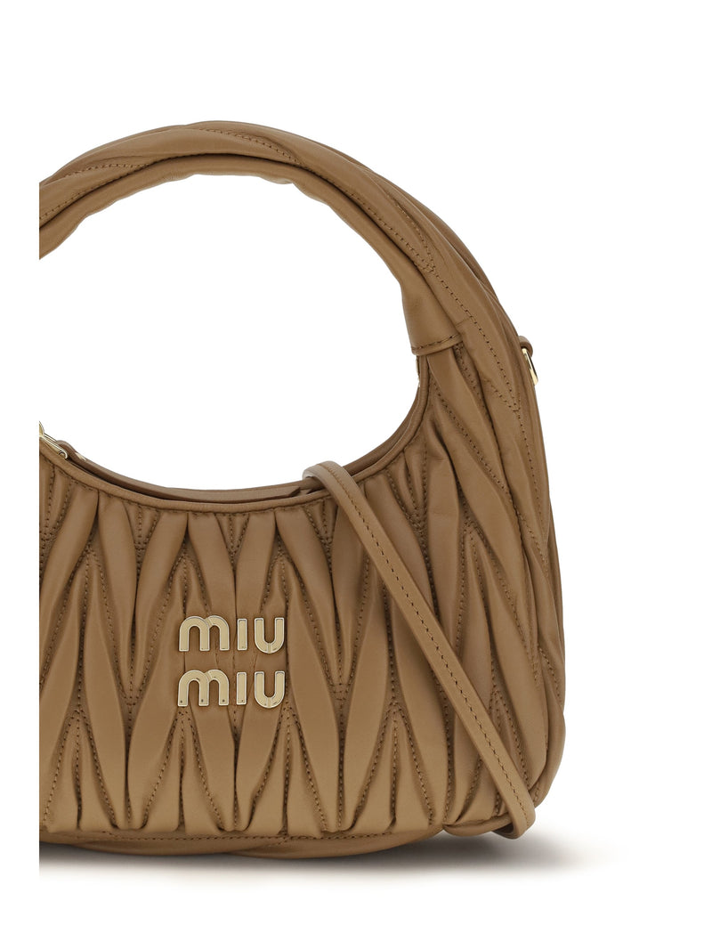 Miu Miu Matelassé Quilted Calf Leather Hobo Bag — Caramel