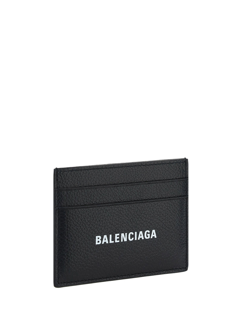 Balenciaga Logo-Print Calfskin Card Case — Black Calf Leather Bos Taurus Wallet